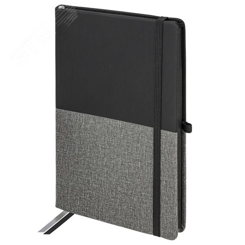 Изображение товара Блокнот А5 148х218мм BRAUBERG DUO под кожу с резинкой, 80л, клетка, черный/серый, 113433 (шт)