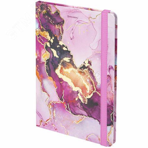 Изображение товара Блокнот с резинкой в клетку 96л, А5 145 х 203 мм, твердая обложка с фольгой, Mрамор (шт)