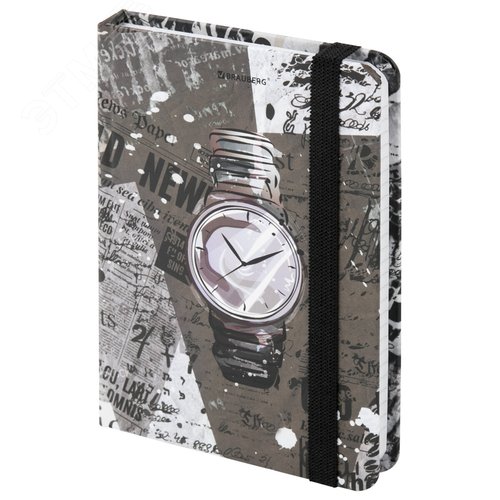 Изображение товара Блокнот с резинкой в клетку 96л, малый формат А6 109 х 148, твердая обложка, Часы (шт)