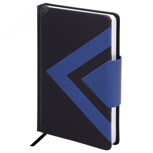 Изображение товара Ежедневник недатированный А5 138x213мм BRAUBERG Waves под кожу, застежка, 160л, чёрный/синий, 114453 (шт)