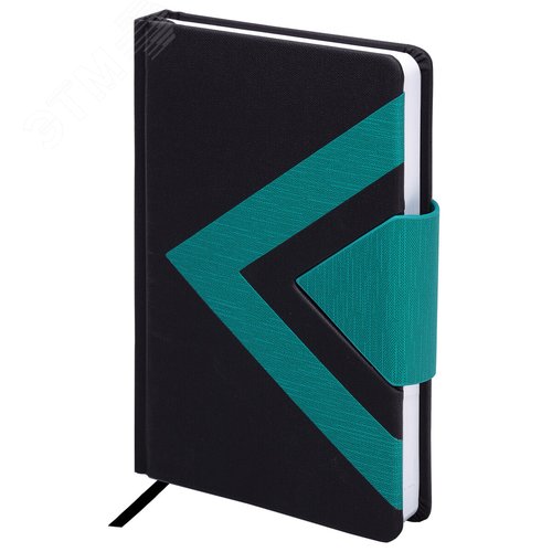 Изображение товара Ежедневник недатированный А5 138x213мм BRAUBERG Waves под кожу,застежка 160л,чёрный/бирюзовый,114454 (шт)