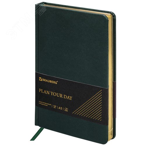 Изображение товара Ежедневник недатированный А5 138х213мм BRAUBERG Iguana под кожу, 160л, тёмно-зеленый, 114457 (шт)