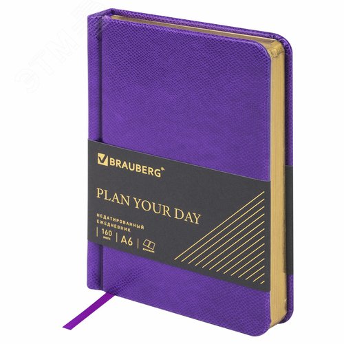 Изображение товара Ежедневник недатированный МАЛЫЙ ФОРМАТ 100x150мм А6 BRAUBERG Iguana под кожу,160л, сиреневый, 114470 (шт)