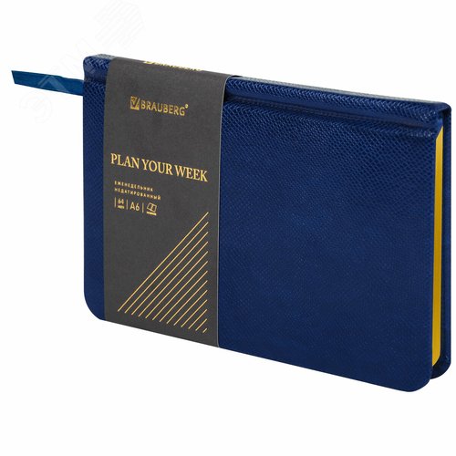 Изображение товара Еженедельник недатированный МАЛЫЙ ФОРМАТ 95х155мм А6 BRAUBERG Iguana под кожу, синий, 114479 (шт)
