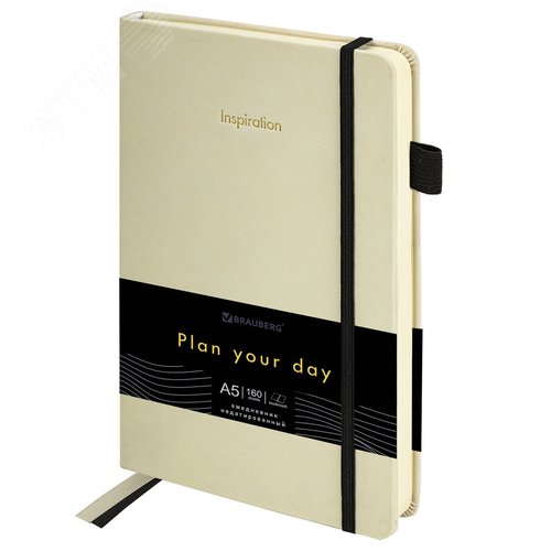 Изображение товара Ежедневник недатированный А5 138 х 213мм Velvet, резинка, держатель, 160 л, бежевый (шт)