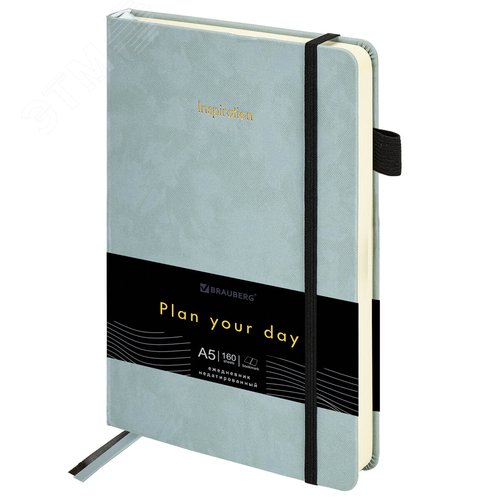Изображение товара Ежедневник недатированный А5 138 х 213мм Velvet резинка, держатель, 160 л, серо-голубой (шт)