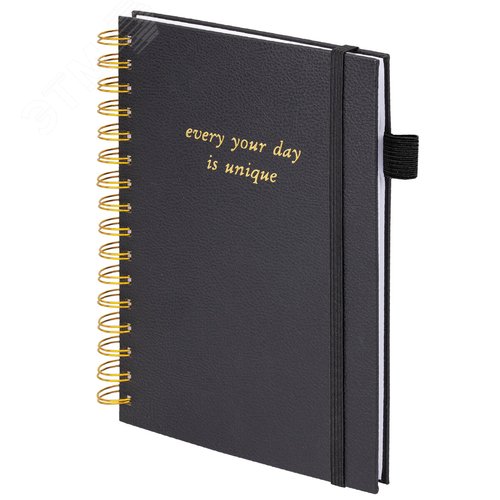 Изображение товара Бизнес-тетрадь на гребне А5 148 х 216 мм Calipso под кожу, резинка, клетка, 80л, черная (шт)