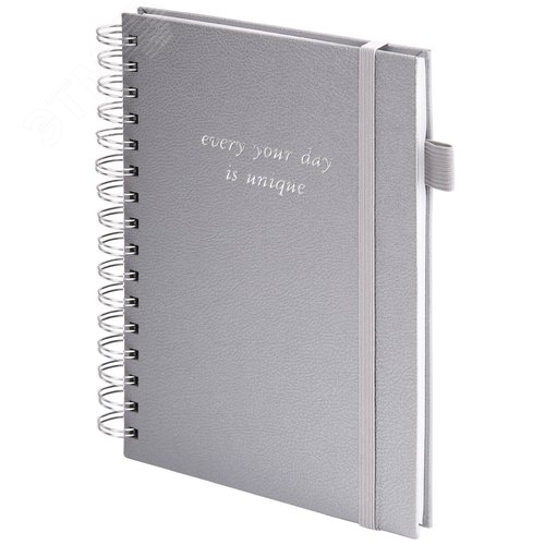 Изображение товара Бизнес-тетрадь на гребне А5 148 х 216 мм Calipso под кожу, резинка, клетка, 80л, серая (шт)