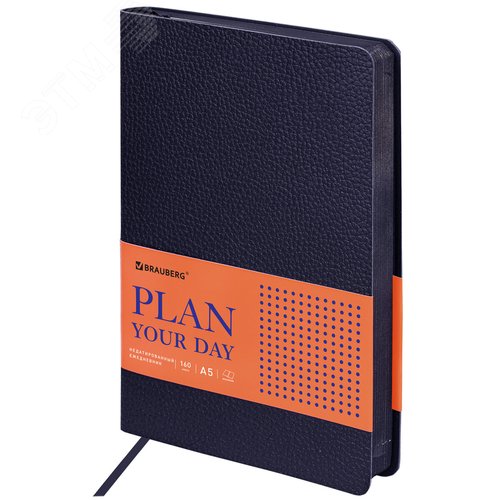 Изображение товара Ежедневник недатированный А5 138х213мм BRAUBERG Stylish под кожу, гибкий 160л, темно-синий, 126223 (шт)