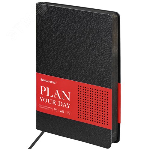 Изображение товара Ежедневник недатированный А5 138х213мм BRAUBERG Stylish под кожу, гибкий 160л, черный, 126224 (шт)