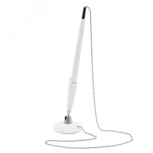 Изображение товара Ручка шариковая настольная BRAUBERG ''Стенд-Пен Уайт1'', СИНЯЯ, цепочка, корпус белый, линия письма 0,5 мм, 141044 (шт)