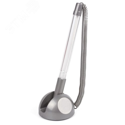 Изображение товара Ручка шариковая настольная BRAUBERG ''Стенд-Пен'', СИНЯЯ, пружинка, корпус серебристый, линия письма 0,5 мм, 142164 (шт)