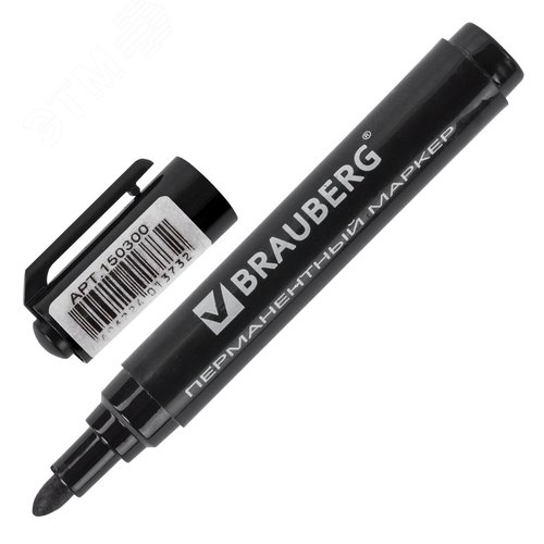 Изображение товара Маркер перманентный BRAUBERG ''Classic'', черный, круглый наконечник, 3 мм, с клипом (шт)