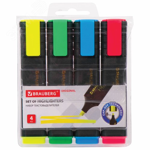 Изображение товара Набор текстовыделителей 4 ЦВЕТА, BRAUBERG ''ORIGINAL'', линия 1-5 мм, 151689 (шт)