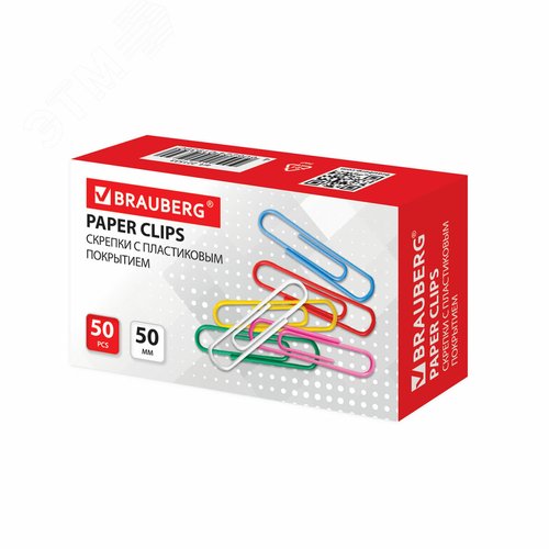 Изображение товара Скрепки большие 50 мм, цветные, 50 шт., в картонной коробке, BRAUBERG, 221533 (шт)