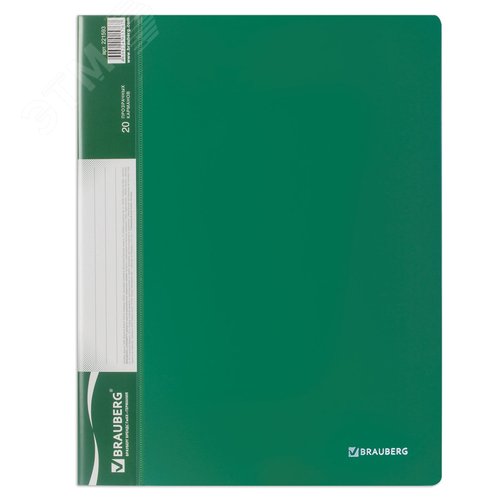 Изображение товара Папка 20 вкладышей BRAUBERG стандарт, зеленая, 0,6мм, 221593 (шт)