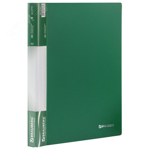 Изображение товара Папка 40 вкладышей BRAUBERG стандарт, зеленая, 0,7мм, 221601 (шт)