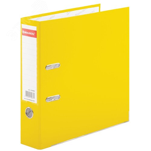 Изображение товара Папка-регистратор покрытие пластик, 75 мм, прочная, с уголком, BRAUBERG, желтая (шт)