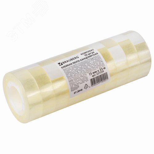 Изображение товара Клейкие ленты 15мм х 33м канцелярские BRAUBERG, КОМПЛЕКТ 10шт, прозрачные, гарантир. длина, 227259 (шт)