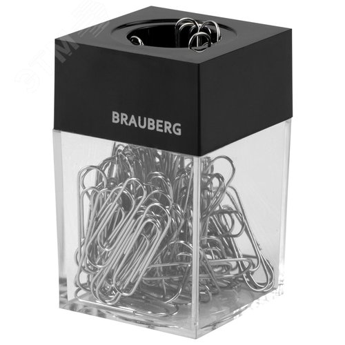 Изображение товара Скрепочница магнитная BRAUBERG со 100 никелированными скрепками 28 мм, прозрачный корпус, 228400 (шт)