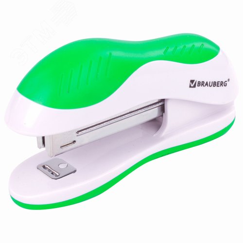 Изображение товара Степлер №10 BRAUBERG ''JET'', до 15 листов, эргономичный, бело-зеленый, 228580 (шт)