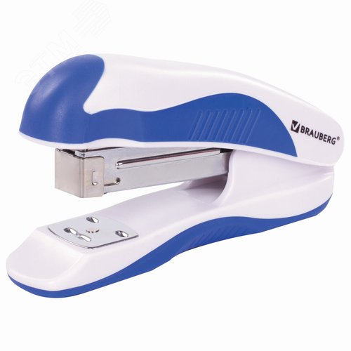 Изображение товара Степлер №24/6, 26/6 BRAUBERG ''JET PRO'', до 25 листов, эргономичный, бело-синий, 228584 (шт)
