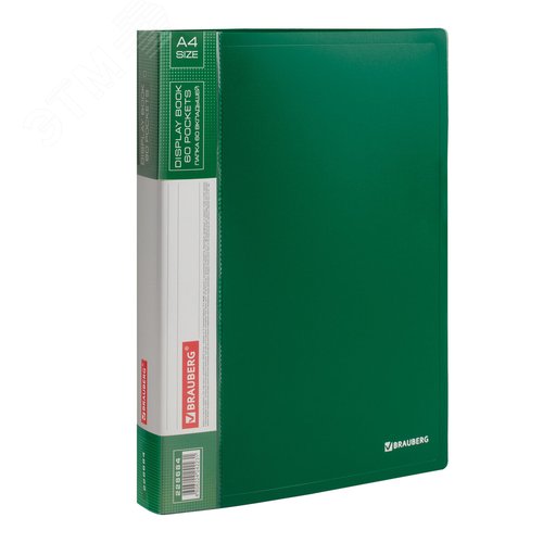 Изображение товара Папка 60 вкладышей BRAUBERG стандарт, зеленая, 0,8 мм, 228684 (шт)