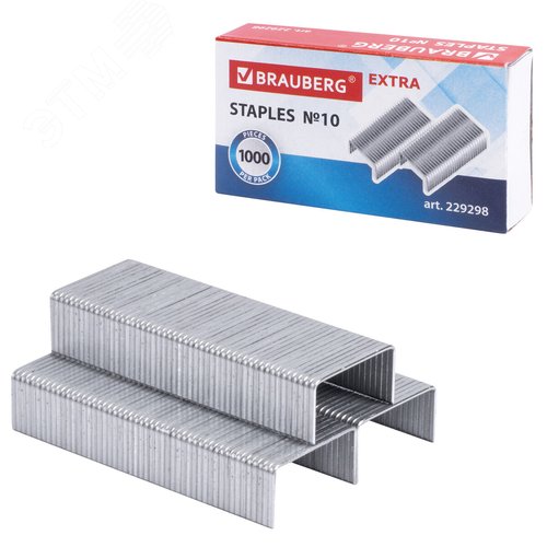 Изображение товара Скобы для степлера цинковое покрытие №10, 1000 штук, BRAUBERG EXTRA, до 20 листов, 229298 (шт)