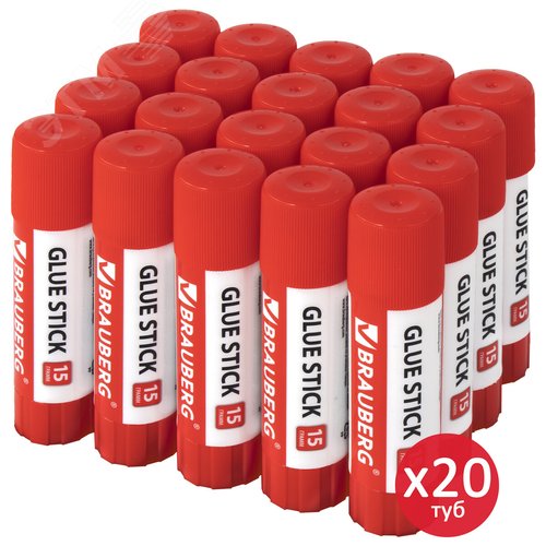 Изображение товара Клей-карандаш 15 г ВЫГОДНАЯ УПАКОВКА, КОМПЛЕКТ 20 штук, BRAUBERG, 229469 (шт)