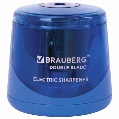 Изображение товара Точилка электрическая BRAUBERG DOUBLE BLADE BLUE, двойное лезвие, питание от 2 батареек AA, 229605 (шт)