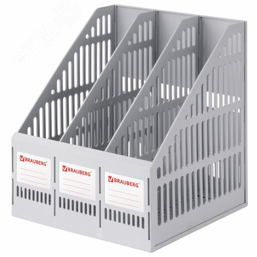 Изображение товара Лоток вертикальный для бумаг BRAUBERG ''SMART-MAXI'' (254х255х297 мм), 3 отд.,сетч.,сборный,сер,231524 (шт)