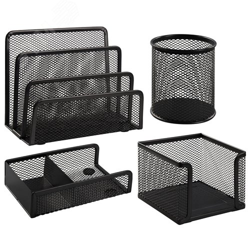 Изображение товара Настольный набор из металла BRAUBERG ''Germanium'', 4 предмета, черный, 231964 (шт)