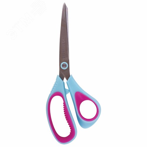 Изображение товара Ножницы BRAUBERG ''Universal'', 216мм бирюзово-фиолетовые, ассиметричные, ребрист рез. вставки, 236453 (шт)