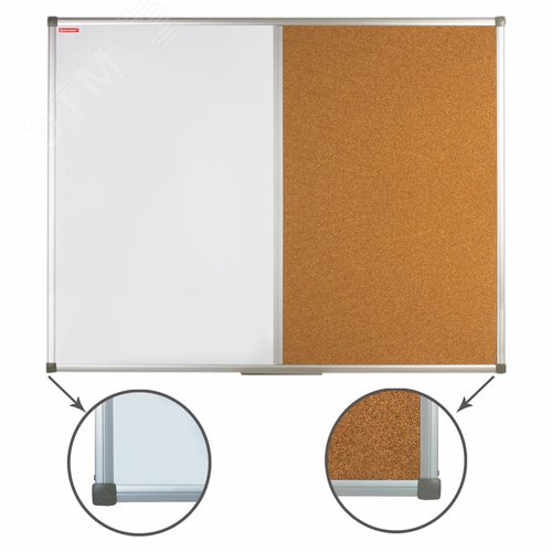 Изображение товара Доска комбинированная: магнитно-маркерная, пробковая для объявлений 90х120см,РОССИЯ,BRAUBERG,236865 (шт)