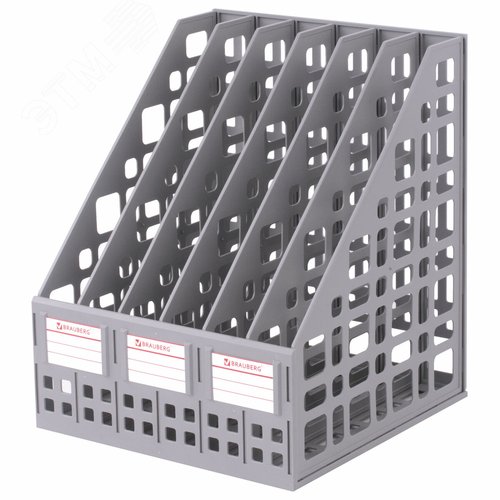 Изображение товара Лоток вертикальный для бумаг BRAUBERG ''MAXI Plus'', 240 мм, 6 отдел, сетчатый, сборный, серый, 237016 (шт)