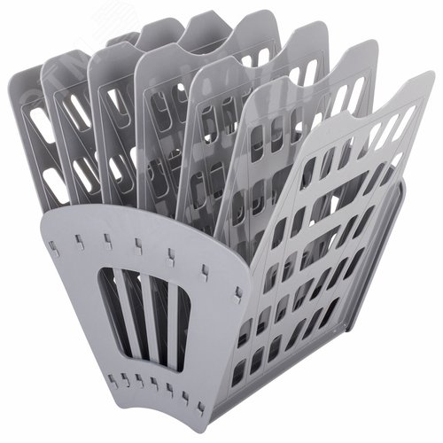 Изображение товара Лоток для бумаг веерный BRAUBERG ''Basic'' 7-ми секционный, 6 отделений, сетчатый, серый, 237020 (шт)