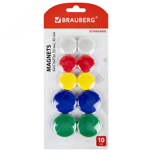 Изображение товара Магниты BRAUBERG STANDARD, НАБОР 30 мм - 6 шт, 40 мм - 4 шт, ассорти, 237471 (шт)