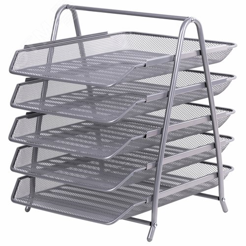 Изображение товара Лоток горизонтальный для бумаг BRAUBERG ''Germanium'', 5 секций, 370х355х295мм, металл, серебро, 237972 (шт)