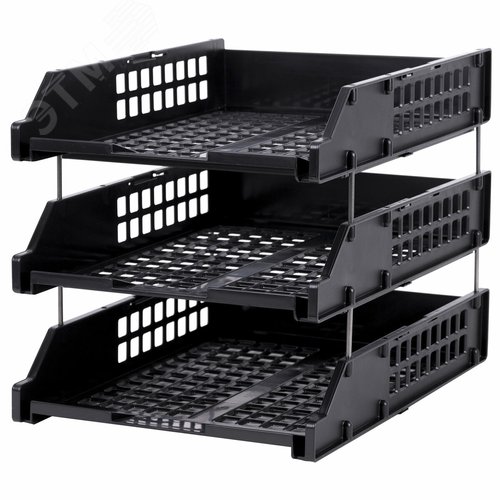 Изображение товара Лотки горизонтальные для бумаг, КОМПЛЕКТ 3 шт.,334х255х271 мм, черный, BRAUBERG GRAND OFFICE, 238109 (шт)