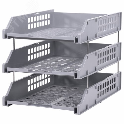 Изображение товара Лотки горизонтальные для бумаг, КОМПЛЕКТ 3 шт.,334х255х271 мм, серый, BRAUBERG GRAND OFFICE, 238110 (шт)