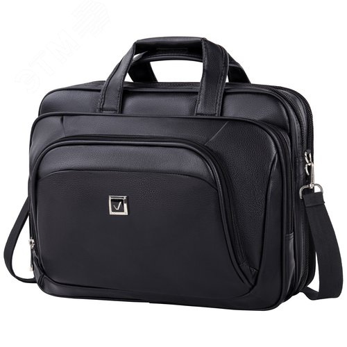 Изображение товара Сумка портфель BRAUBERG CARBON с отделением для ноутбука 15-16'', 2 отделения, экокожа, черная,32х41х12 см (шт)