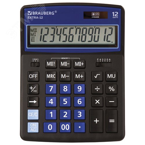 Изображение товара Калькулятор настольный BRAUBERG EXTRA-12-BKBU (206x155мм), 12 разрядов, ЧЕРНО-СИНИЙ, 250472 (шт)