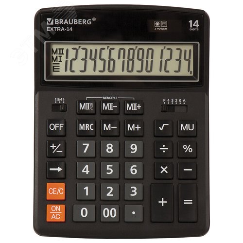 Изображение товара Калькулятор настольный BRAUBERG EXTRA-14-BK (206x155мм), 14 разрядов, дв.питание, ЧЕРНЫЙ, 250474 (шт)