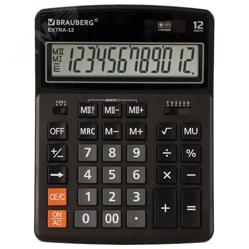 Изображение товара Калькулятор настольный BRAUBERG EXTRA-12-BK (206x155мм), 12 разрядов, дв.питание, ЧЕРНЫЙ, 250481 (шт)