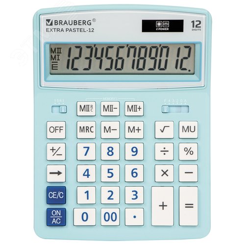 Изображение товара Калькулятор настольный BRAUBERG EXTRA PASTEL-12-LB (206x155мм), 12 разрядов, ГОЛУБОЙ, 250486 (шт)