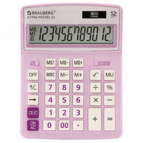 Изображение товара Калькулятор настольный BRAUBERG EXTRA PASTEL-12-PR (206x155мм), 12 разрядов, СИРЕНЕВЫЙ, 250489 (шт)