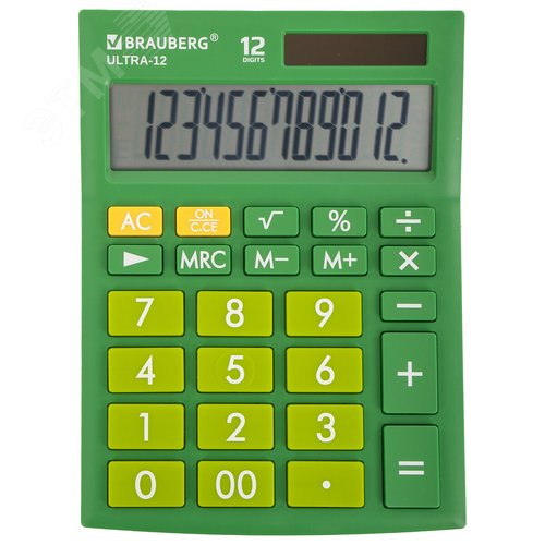 Изображение товара Калькулятор настольный BRAUBERG ULTRA-12-GN (192x143мм), 12 разрядов, дв.питание, ЗЕЛЕНЫЙ, 250493 (шт)