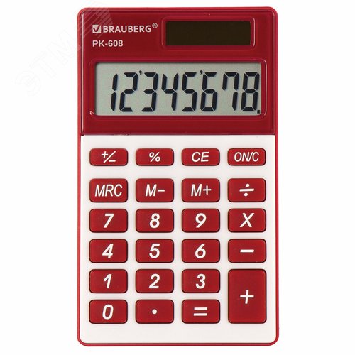 Изображение товара Калькулятор карманный PK-608-WR (107 х 64 мм), 8 разрядов, двойное питание, бордовый (шт)