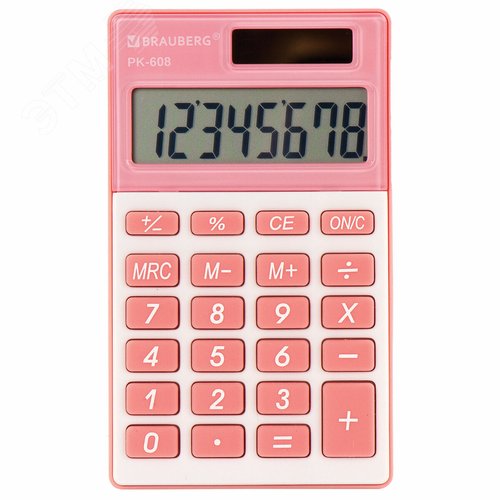 Изображение товара Калькулятор карманный PK-608-PK (107 х 64 мм), 8 разрядов, двойное питание, розовый (шт)