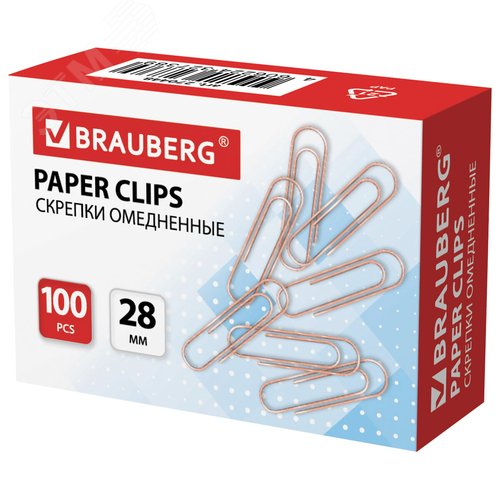Изображение товара Скрепки BRAUBERG, 28 мм, омедненные, 100 шт., в картонной коробке, 270448 (шт)